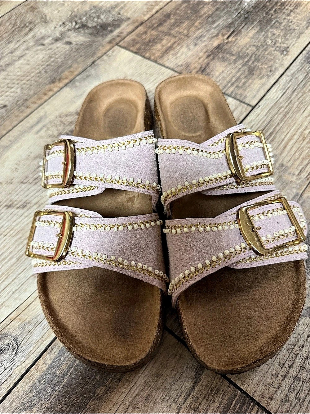 Time and tru Double-Buckle Sandals in Pink & Brown